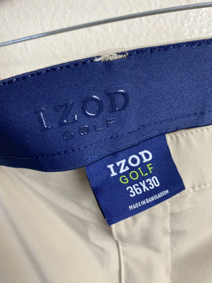 Мужские брюки для гольфа Izod размер 36x30 хаки бежевый плоский передний нейтральный исполнение - Изображение 3 из 4
