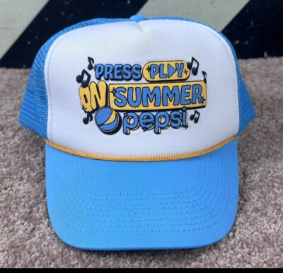 Pepsi Trucker Hat Press Play On Summer Throwback Cap Mesh Back 3D Puff Print
