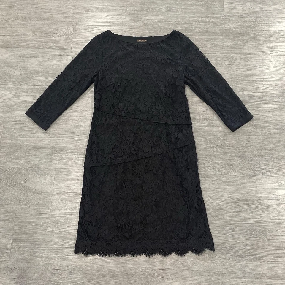 Vestido Vaina J. Mclaughlin Para Mujer Talla 8 Cuello Barco Manga 3/4 Encaje Negro Foto 4 de 4