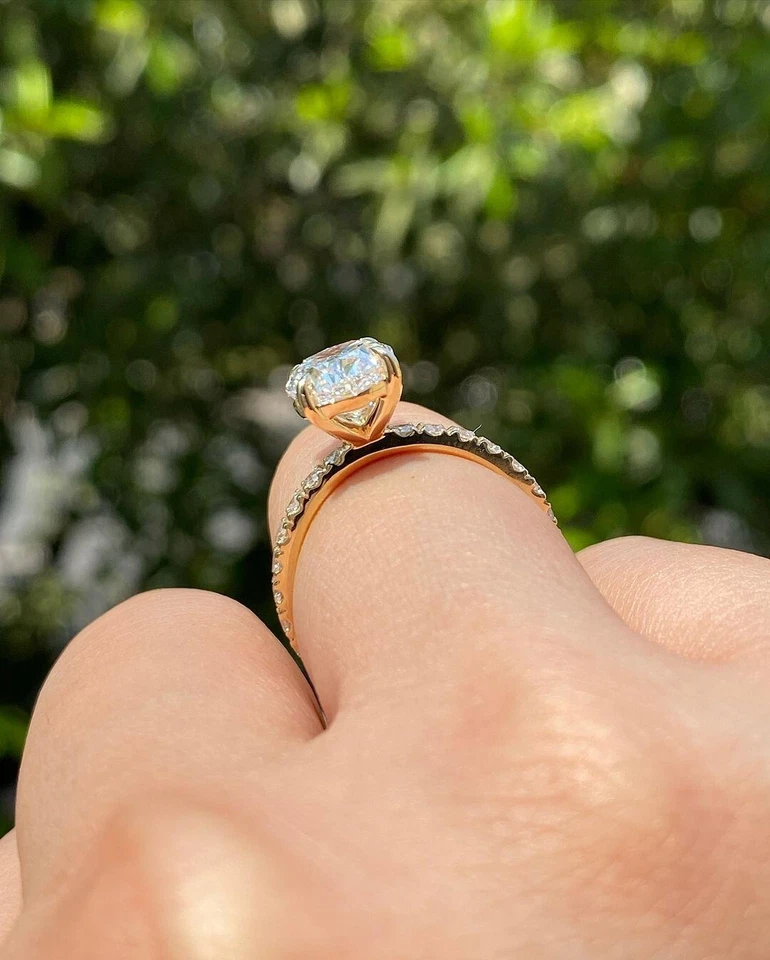 2Ct Oval Cut Moissanite Solitaire Engagement Wedding Ring 14K Yellow Gold Plated - Image 2 of 4