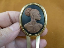 CAH20-4) RARE African American LADY black + brown CAMEO Hairpin hair pin comb