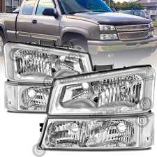 For 2003-2006 Chevrolet Silverado 1500 2500HD Chrome Headlights +Bumper Light