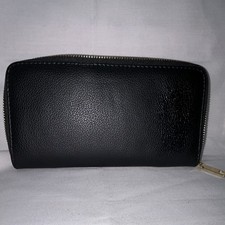 Black Zip-Around Wallet for Women Folding Credit Card Zipper Accent Solid