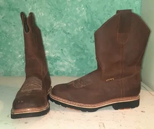 MEN'S sz 8.5 SQUARE STEEL TOE WORK BOOTS SOFT LEATHER COWBOY PULL ON BOTAS used