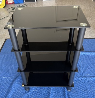 FITUEYES AV Component Media Stand 4-Tier Stereo Audio Rack Tower Tempered Glass