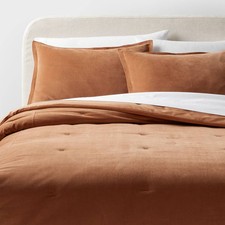 Full/Queen Cotton Velvet Comforter and Sham Set Camel - Threshold: