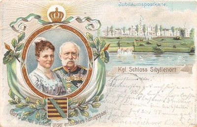 AK Litho. Jubiläumspostkarte Königspaar Kgl. Schloss Sibyllenort 1906 (D41136)