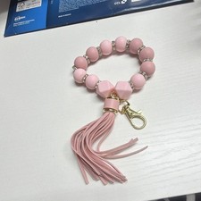 Beaded Tassel Bracelet Key Chain for Women, Pink, Solid, One Size