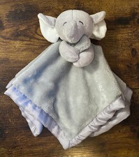 Carters Gray Elephant Baby Lovey 14  Security Blanket Plush Soother Satin Trim