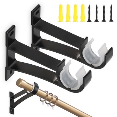 2Pcs Curtain Pole Brackets No Drill Curtains Rod Holder Into Wooden Window Frame