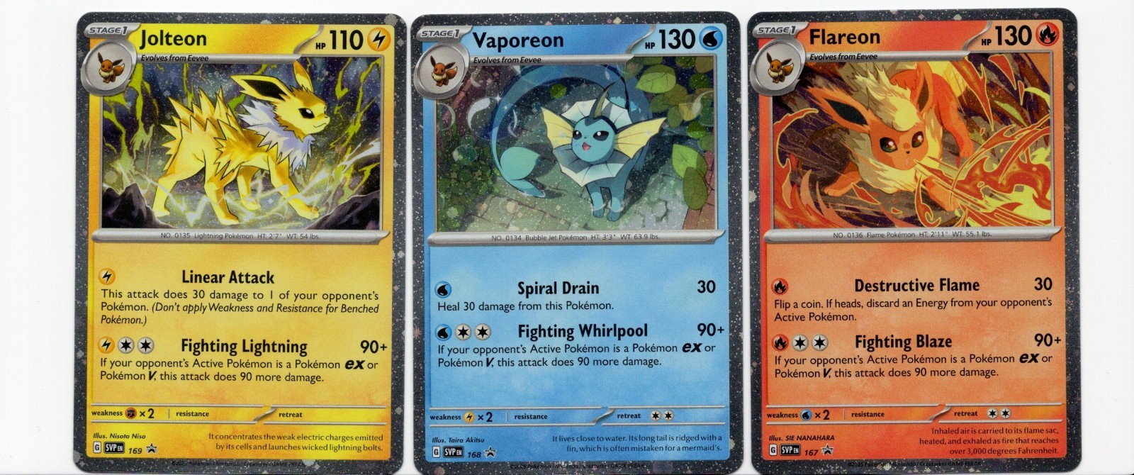 Jolteon 169, Vaporeon 168, Flareon 167 Scarlet&Violet Black Star Promo Holo