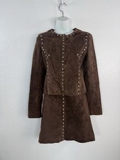 Vintage Cache 2PC Brown Suede Snaps Jacket Mini Skirt Set Size 4/Small