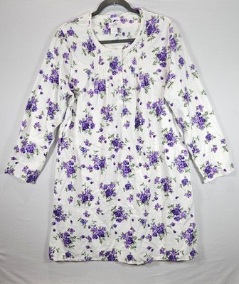 Casual Nights Floral 100% Cotton Nightgown L Purple Rose Lace Trim
