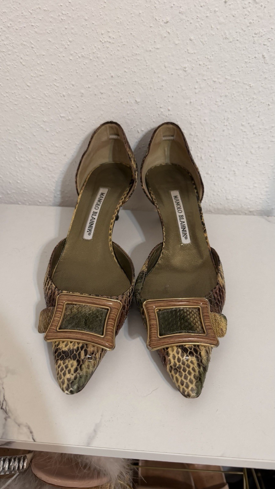Rare Manolo Blahnik Genuine Python Kitten D’Orsey… - image 1