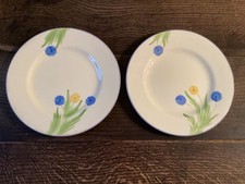 Two Newhall 9” Art Deco 1930's Dinner Plates -handpainted flower design