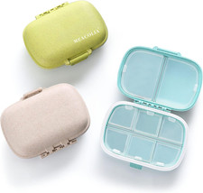 3 Pack 8 Compartments Travel Pill Organizer, Daily Pill Case Small Pill Box for