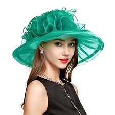 2026 Derby Hats for Women Ladies, Classy Organza Sun Hat, Church A-4541-green