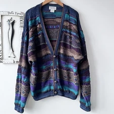 Vintage Tosani Eclectic Grandpa 3D Knit Coogi Style Cardigan Men’s Sweater XL
