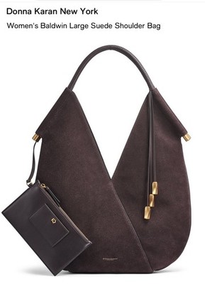 DONNA KARAN Large Shoulder Bag BALDWIN Zipper Pouch rich maroonSued w/ Gold NEW