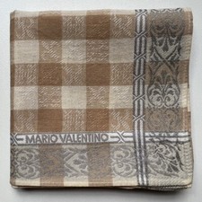 VINTAGE HANDKERCHIEF ART BEIGE CHECKS IVY MEN'S POCKET SQUARE COTTON 18" B0298