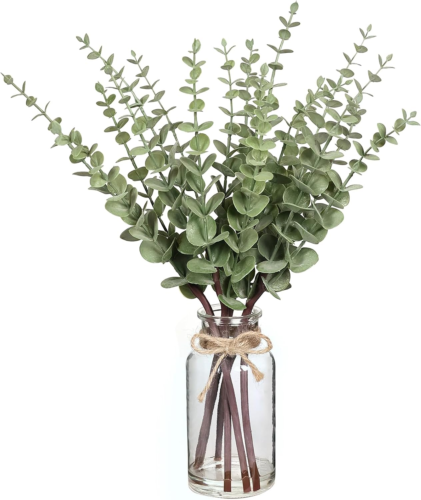 17.5" Artificial Eucalyptus Stems in Glass Vase with Faux Water,Fake Plant Eucal