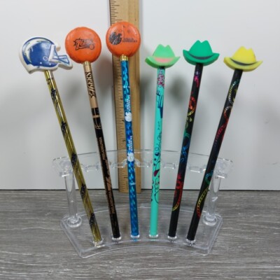 Lot of 6 Novelty Sports Pencils with Toppers, Chargers, 76ers, Dallas Mavericks 