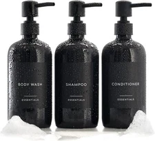 Stylish Shampoo and Conditioner Dispenser Set of 3 - Modern 21Oz Shower Soap Bot