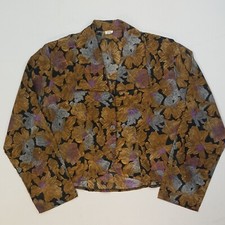 RETRO Vintage Shirt Shoulder Pads Cropped 80 90s Women Blouse 14 Black Polyester