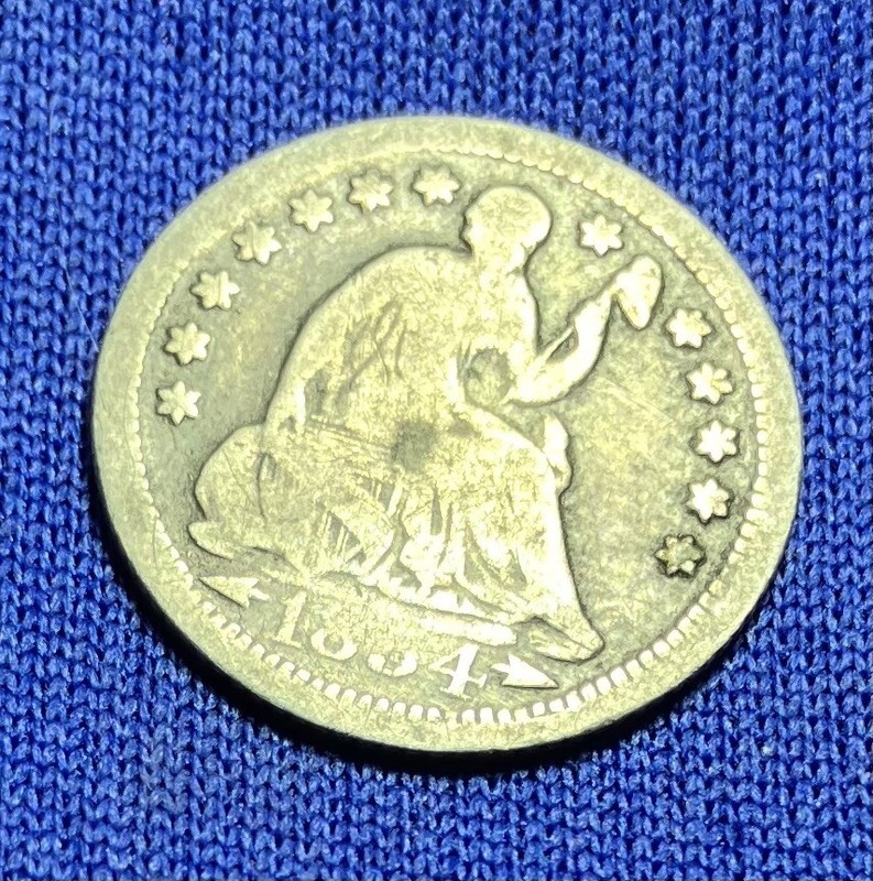 1854 United States Seated Liberty Half Dime 90% Silver Good Condition