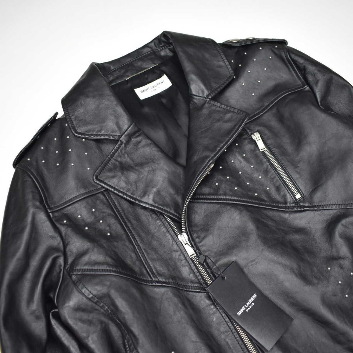 NWT $5390 Saint Laurent Black Studded Calf Leather Biker NWT $5390 Saint Laurent Black Studded Calf Leather Biker