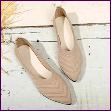 Women's Pointed Toe Flat Shoes Solid Color Knitted Slip on Shoes Casual