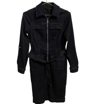 black denim utility dress White House Market Black Zip Front Belted Shirt S duty feel This utility variant-L200D-WMARI Color:Silver Metal Buckle & Dark Blue Leather The embroidered denim midi Nasty gal