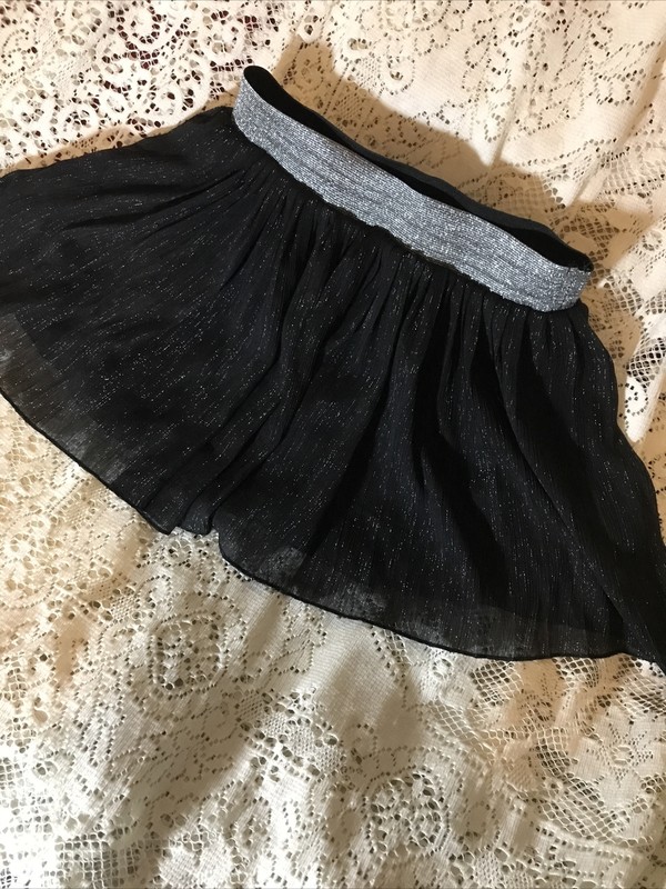 HOLIDAY EDITIONS BLACK SILVER METALLIC ELASTIC WAIST ATTACHED PANTS SKIRT SZ LG 