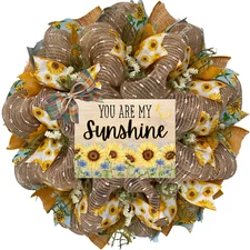 You Are My Sunshine Sunflower Wreath Handmade Deco Mesh