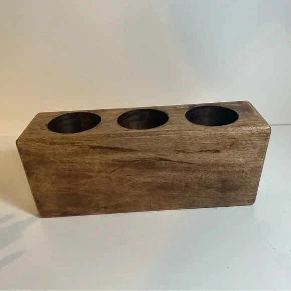 Rustic 3 Hole Wooden Sugar Mold Candle Vase Holder - Image 2 of 4