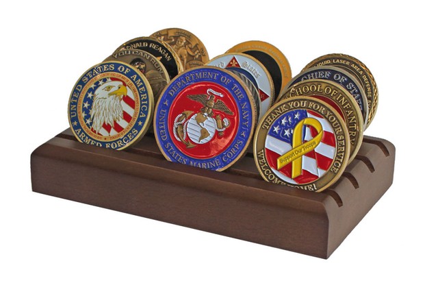 Challenge Coin Display Stand Rack, Solid Wood, Walnut Finish CN-6