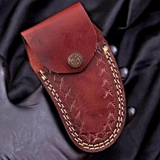 CUSTOM HANDMADE PURE COW LEATHER SHEATH FOR 5" FOLDING POCKET KNIFE 2764