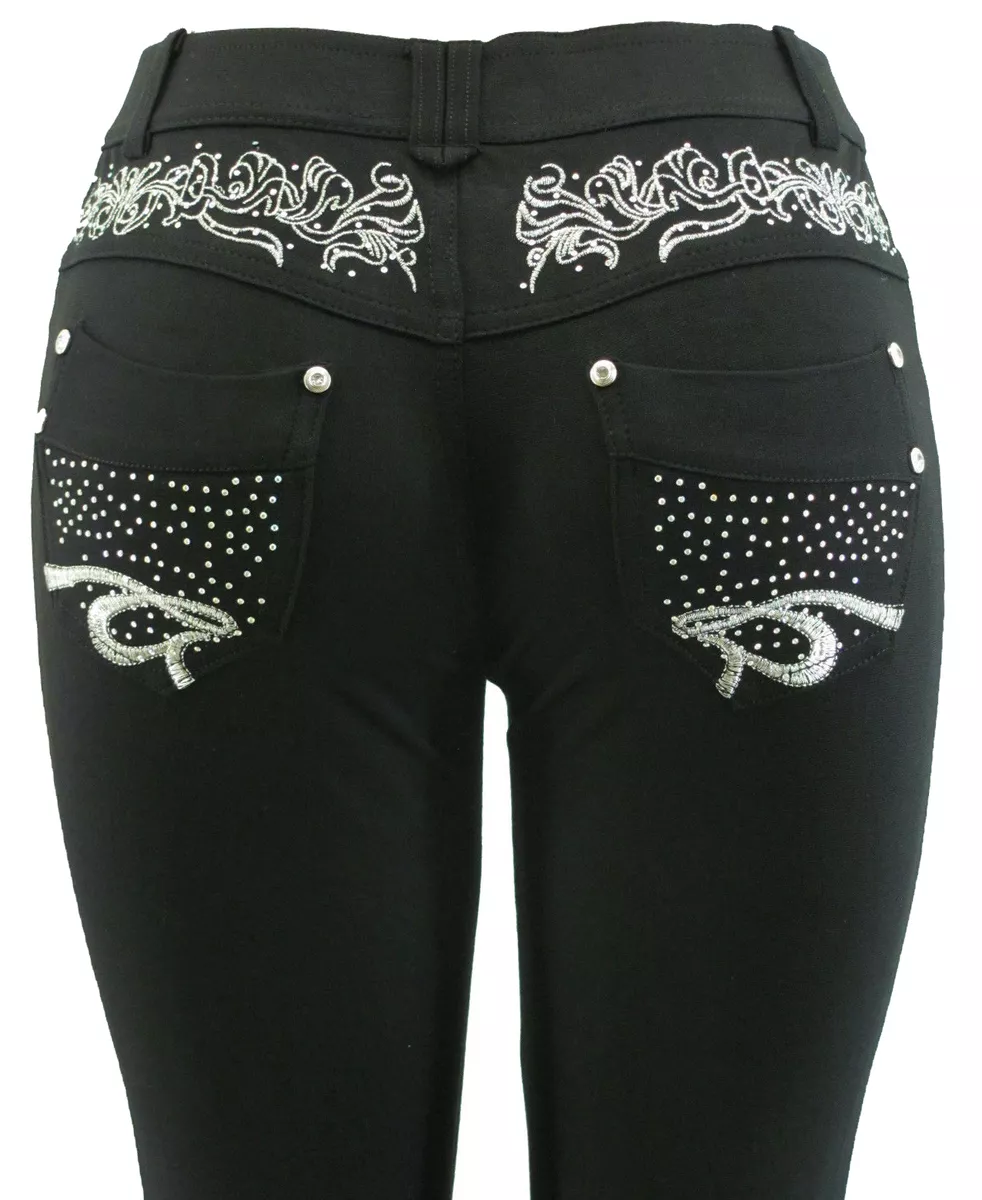 Plus Size NEW Ladies Stretchy Black Embroidery Skinny Jeans Jeggings  Leggings