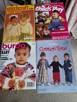 4 Vintage Kinder Strickmuster Zeitschriften Stitchcraft Patons Burda Wendy