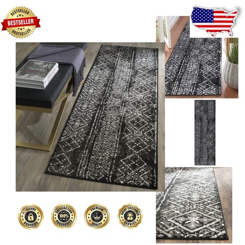 Stain-Resistant Moroccan Boho Runner Rug - 2'6" x 12' for High Traffic Areas