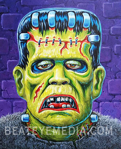 XNO Original Art-Com​ic Art-Comics,FRANKENSTEIN-HALLOWEEN-MONSTER-HORROR-KARLOFF
