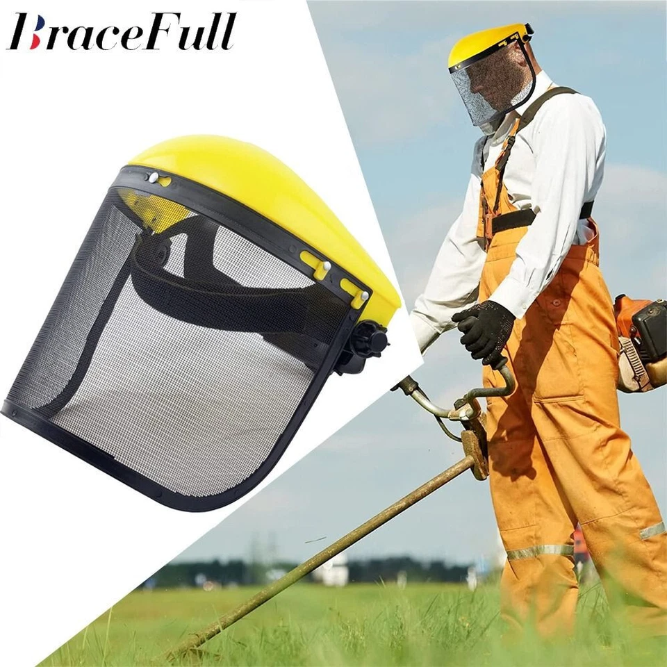 1pc Garden Grass Trimmer Safety Helmet Hat With Full Face Mesh Protective Mask - Image 1 of 4