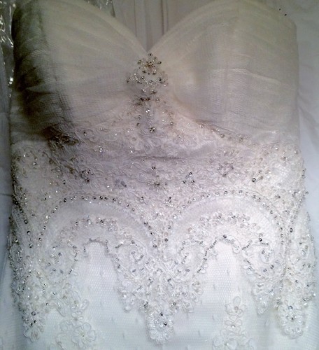 CASABLANCA WEDDING GOWN # 1914 IVORY SIZE 16 BEADED LACE BOLERO JACKET AND VEIL - Picture 10 of 10