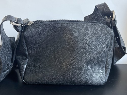 Superga Pebble Grain Leather Black Cross Body Bag Wide Strap Bohemian Design - Picture 2 of 21