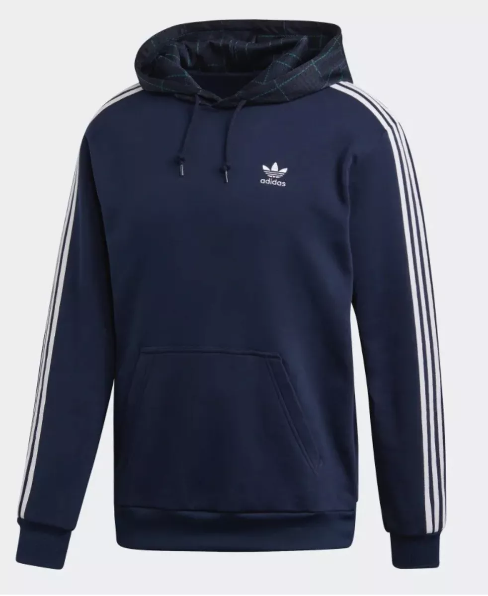 ADIDAS Originals Men s Tartan Fleece Hoodie ED7017 Navy Size M