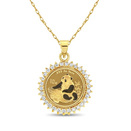 Chinese Panda Diamond Coin Necklace 