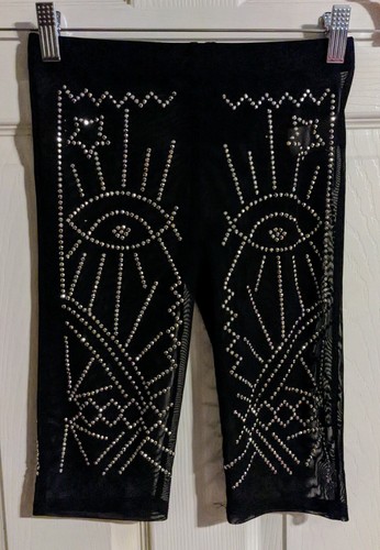 Club Exx Black Mesh Biker Shorts S Silver Studded Sheer Eye Dolls Kill Rave Y2K