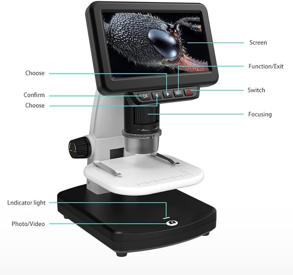 Digital Microscope With 1500X Magnification, HDMI 1080P Video, 5 Inch ...
