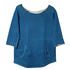 TOAST Denim Top Size UK 10 Blue Raw Hem Tunic Pockets 3/4 Sleeves