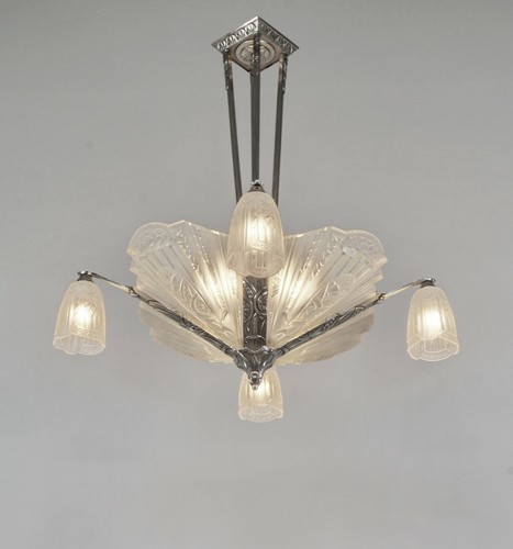 JAMAIN & FRONTISI : FRENCH 1930 ART DECO CHANDELIER .... lamp muller era France - Picture 4 of 13